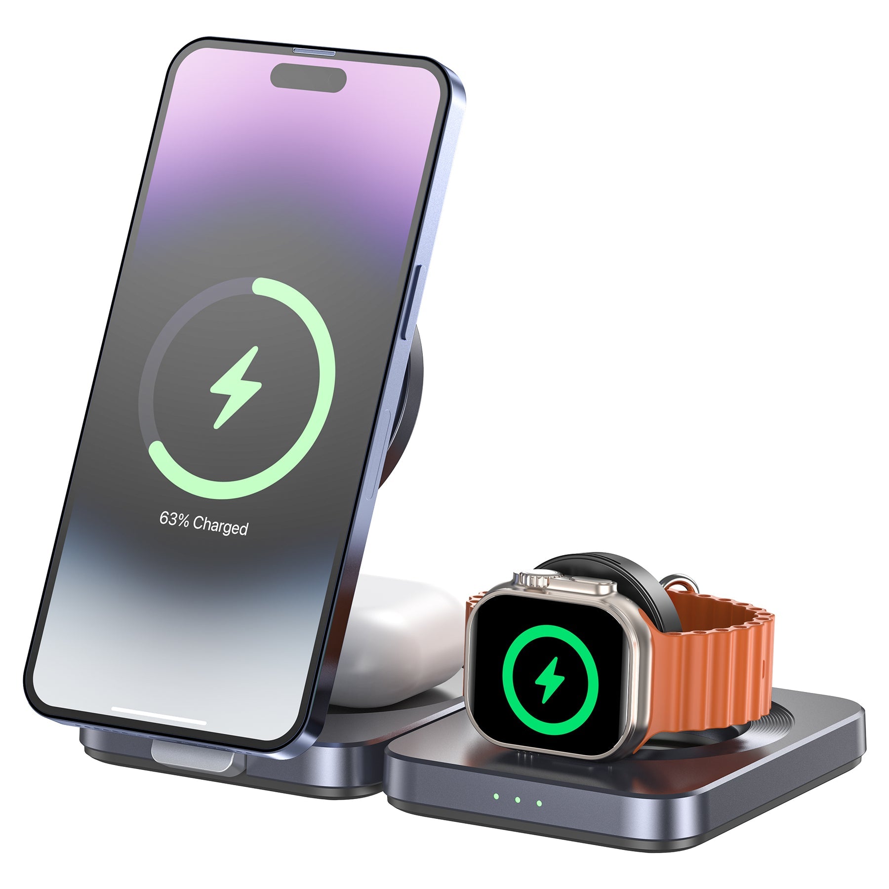 Unitek Qi2 Foldable 3-in-1 Wireless Charging Station iPhone 15W / Apple Watch 2.5W / Airpod 3W (Black)