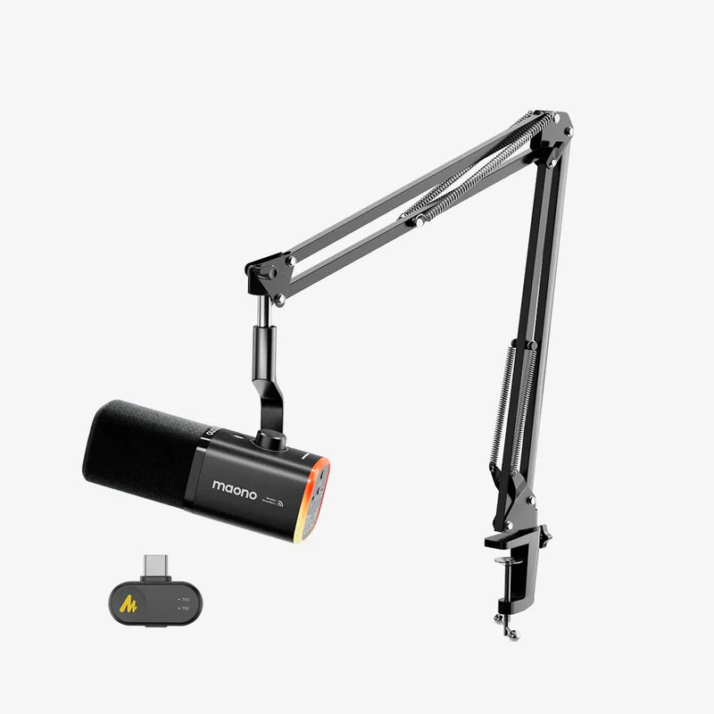 MAONO PD100W Wireless & USB Dynamic Microphone for Podcasting, Game Streaming (Desktop stand)