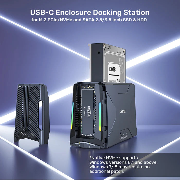 Unitek USB-C 10Gbps to M.2 SSD & SATA Hard Drive Docking Station with RGB, 12V2A AU Power Adapter