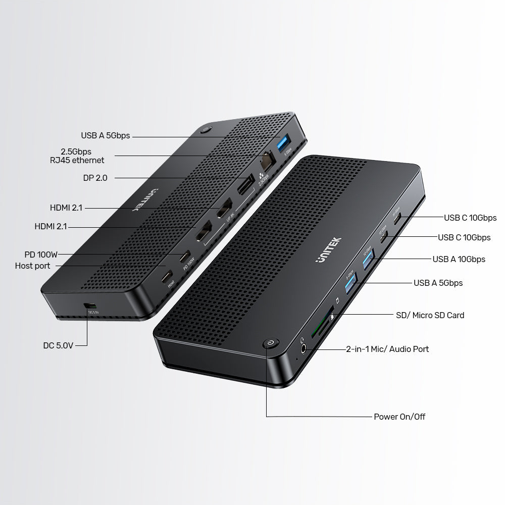 Unitek USB-C Single 8K/ Triple 4K Docking Station with 100W PD