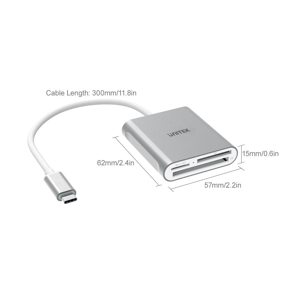 Unitek USB SD Card Reader, Aluminum 3-Slot USB 3.0 Type-C Flash Memory Card Reader