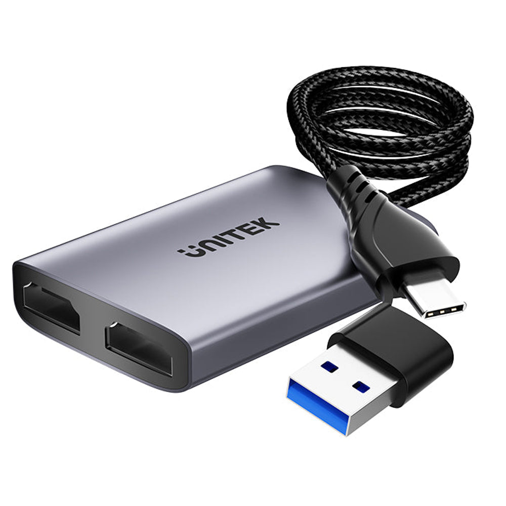 Unitek USB C/A Dual HDMI Adapter,1080P@60Hz, Supports Windows/ Mac OS MST Mode for Dual Monitors, 60cm