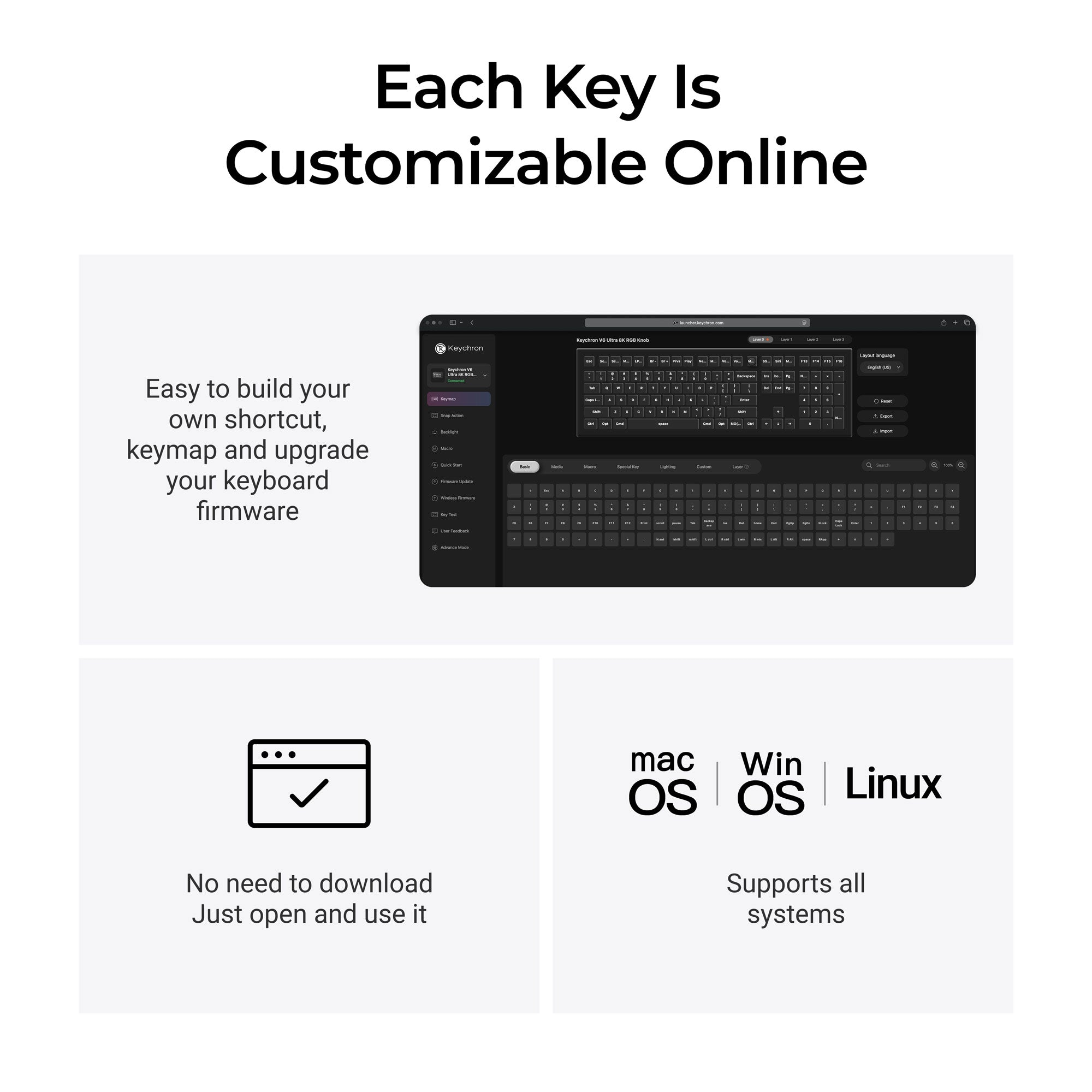 Keychron V6 Ultra 8K Wireless Custom Mechanical Keyboard Launcher Customization