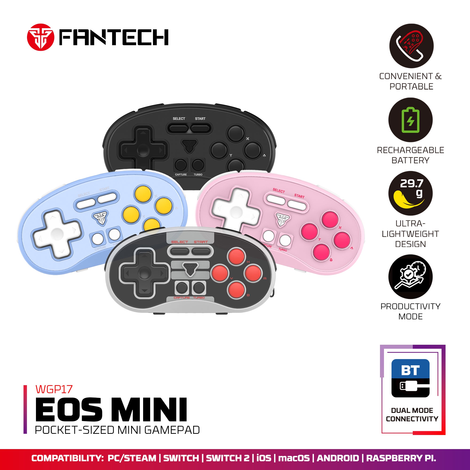 Fantech EOS MINI Bluetooth Pocket-Size Mini Gamepad Controller
