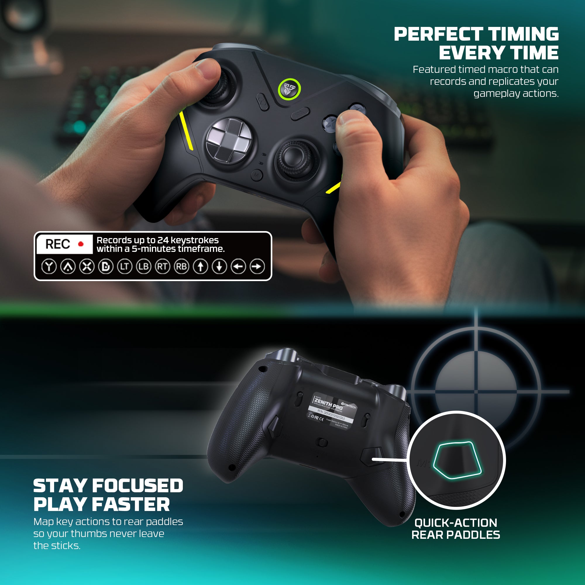 Fantech ZENITH PRO Wireless Gamepad RGB Multi-Platform Hall-Effect Game Controller with Charging Dock