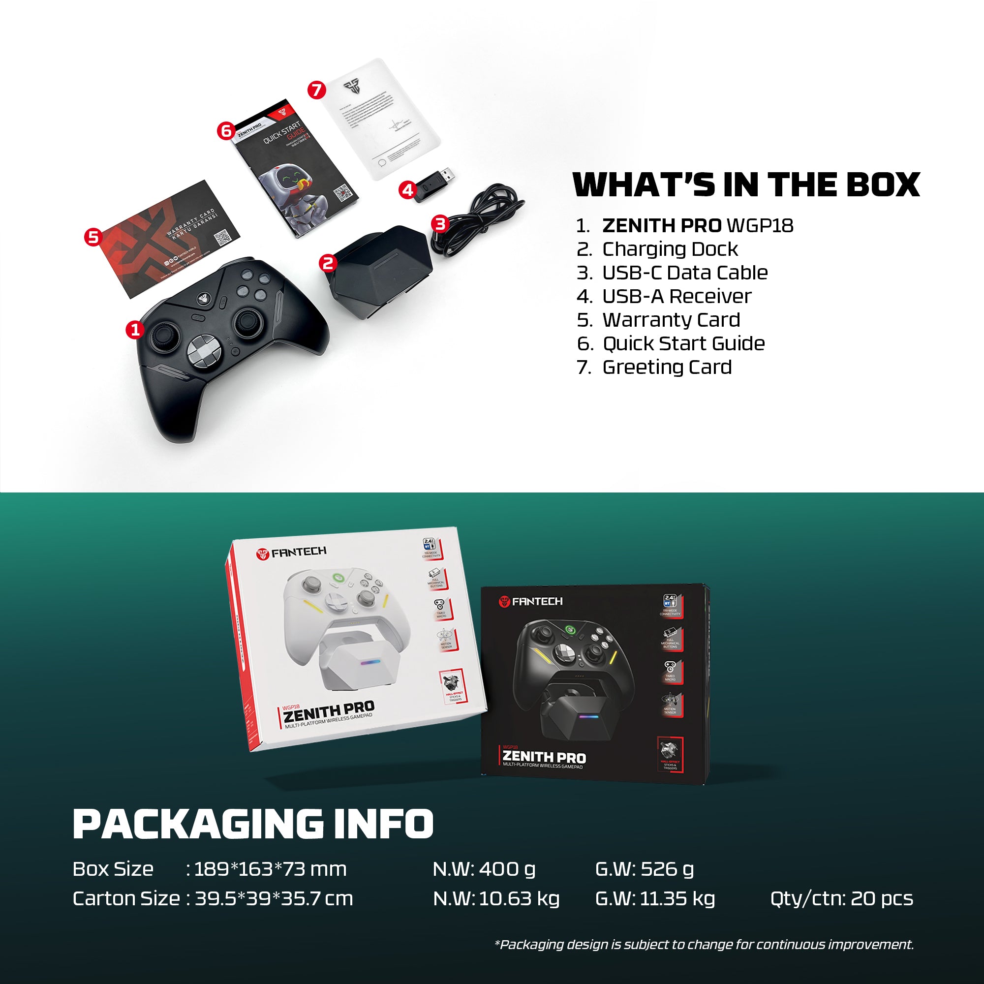 Fantech ZENITH PRO Wireless Gamepad RGB Multi-Platform Hall-Effect Game Controller with Charging Dock