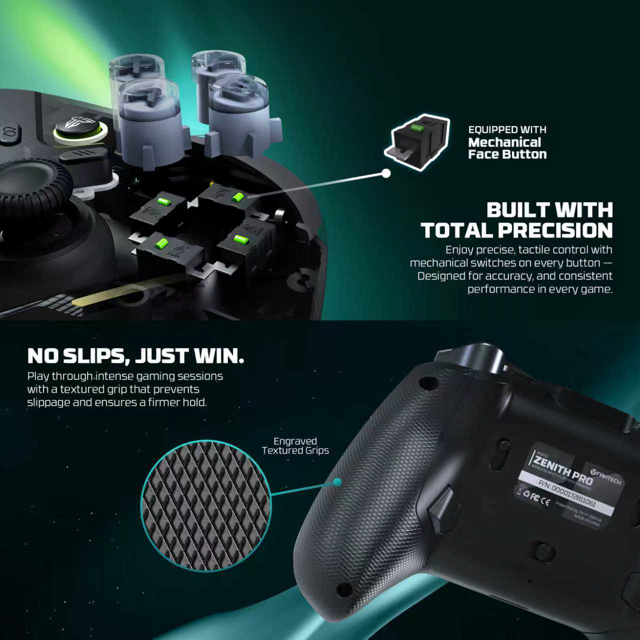 Fantech ZENITH PRO Wireless Gamepad RGB Multi-Platform Hall-Effect Game Controller with Charging Dock