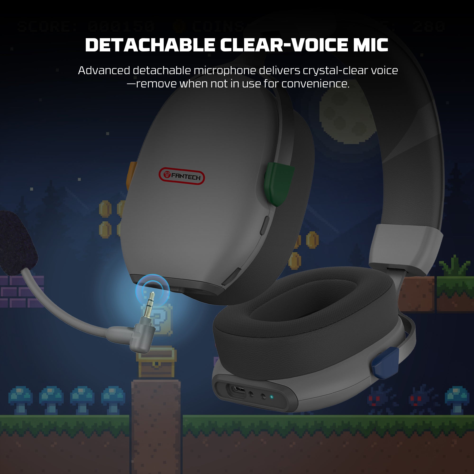 Fantech SUPER MAXFIT Wireless Bluetooth Wired Headset with Detachable Mic