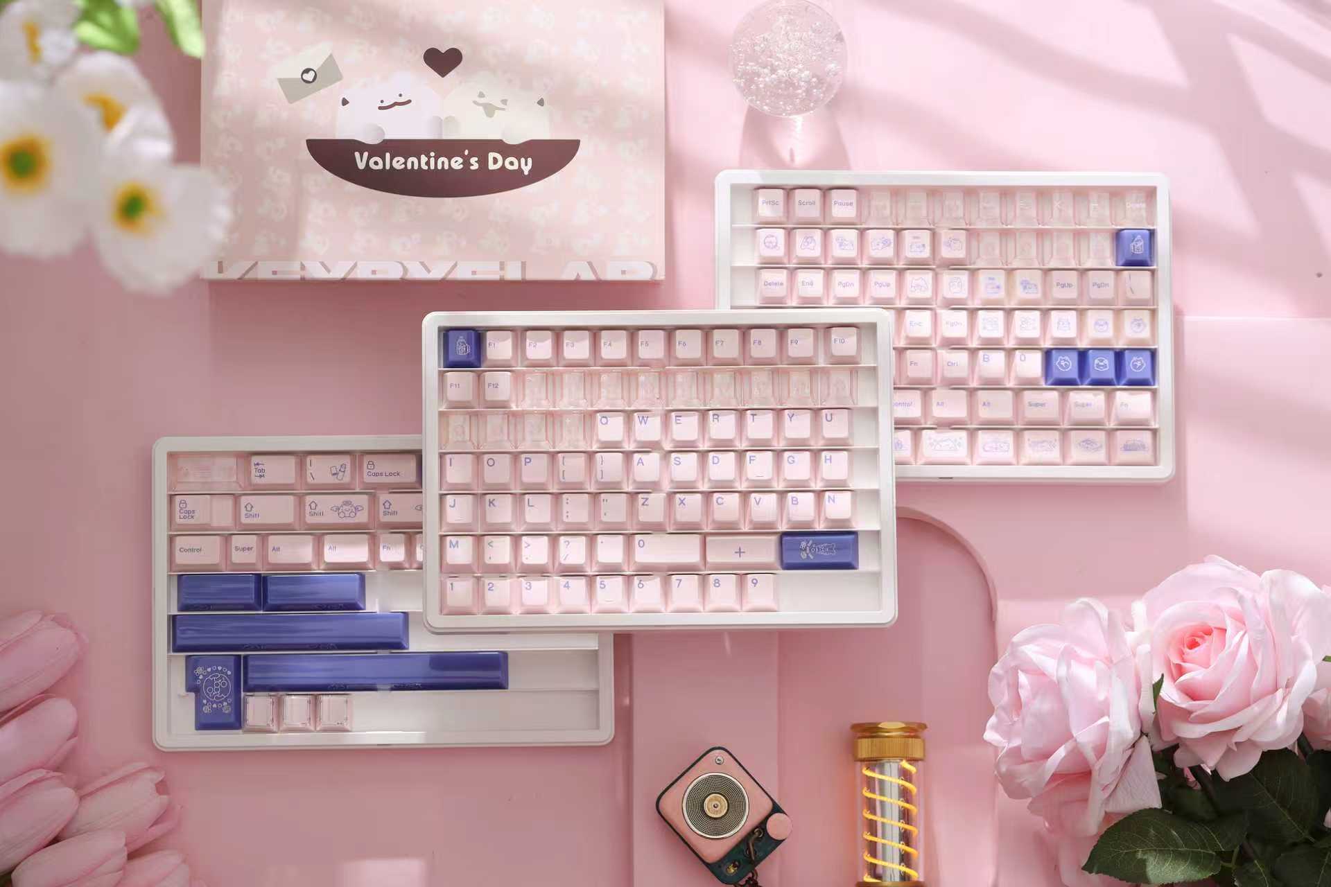 KeyByeLab Valentty Pink Cherry Profile PBT+PC Keycap Set with Transparent Keycap