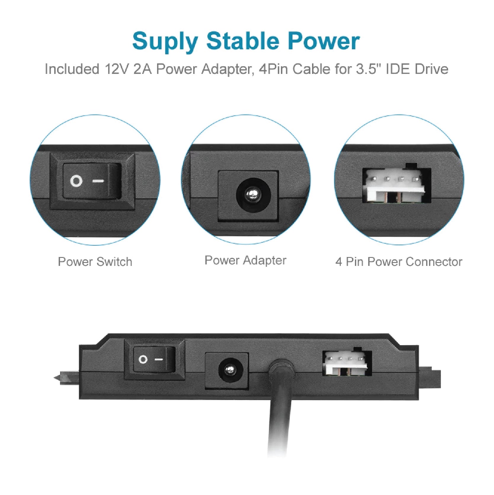 Unitek  3-IN-1 USB 3.0 to 2.5"/3.5"/5.25" HDD/SSD SATA IDE Adapter,  12V2A AU Power Adaptor