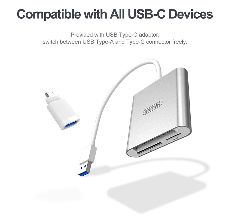 Unitek 3-in-1 Card Reader with USB-C & USB-A Adaptor