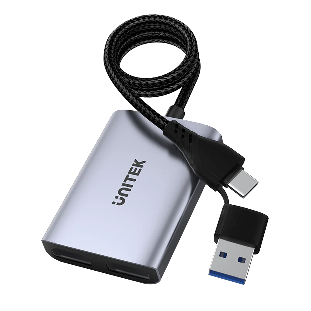Unitek USB C/A Dual HDMI Adapter,1080P@60Hz, Supports Windows/ Mac OS MST Mode for Dual Monitors, 60cm