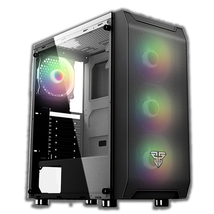 Fantech Gaming ATX PC Case Tempered glass Computer Tower with 4x rainbow fans (CG80)