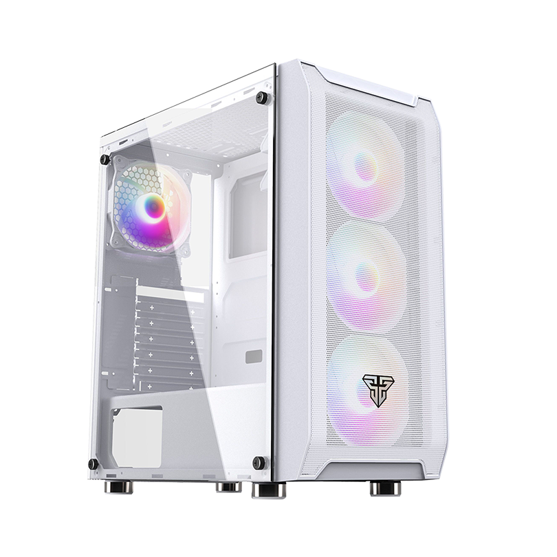 Fantech CG80 Gaming ATX PC Case Tempered glass Computer Tower with 4x rainbow fans