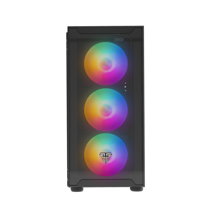 Fantech CG80 Gaming ATX PC Case Tempered glass Computer Tower with 4x rainbow fans