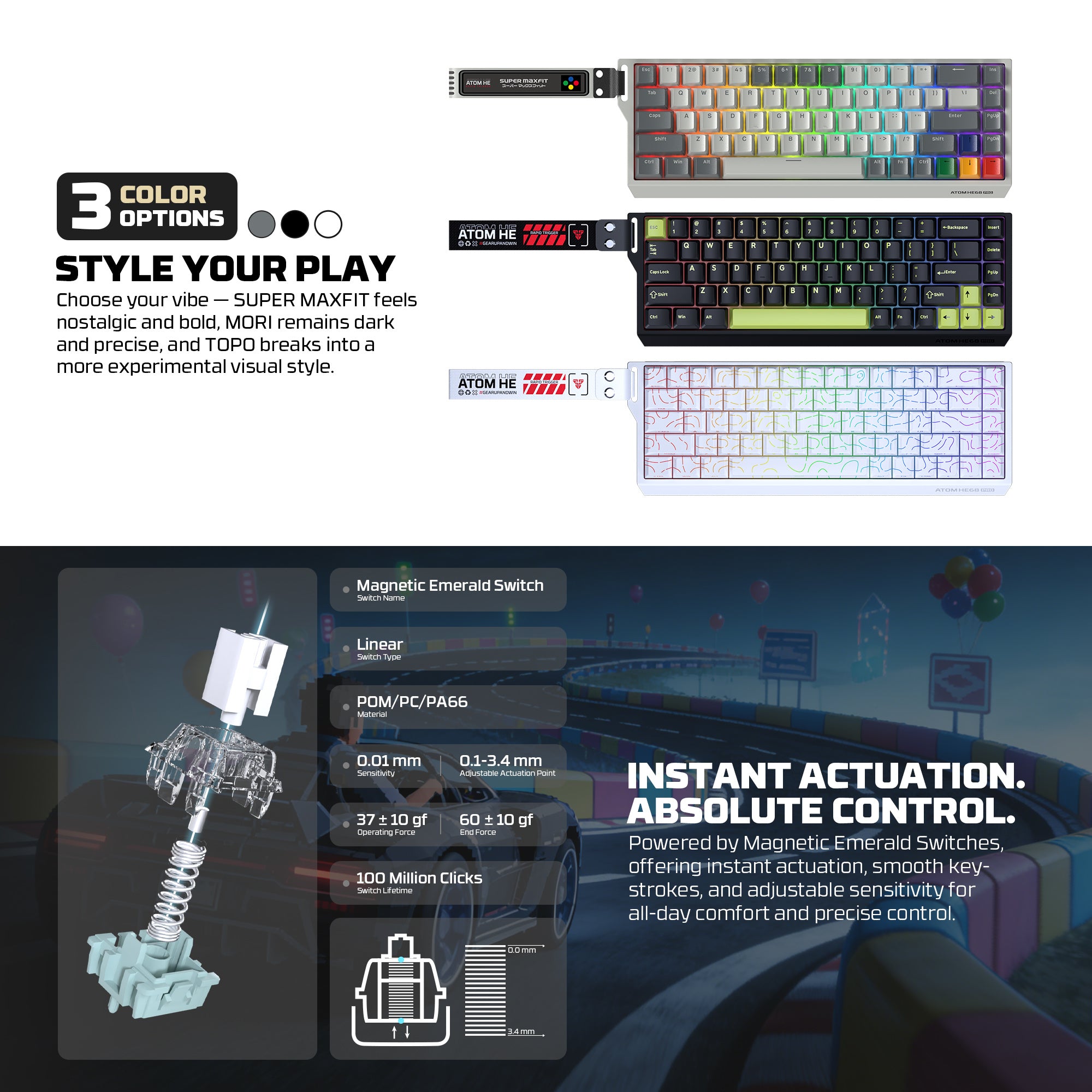 Fantech ATOM HE68 PRO 8K Wireless Magnetic Gaming Keyboard (SUPER MAXFIT)