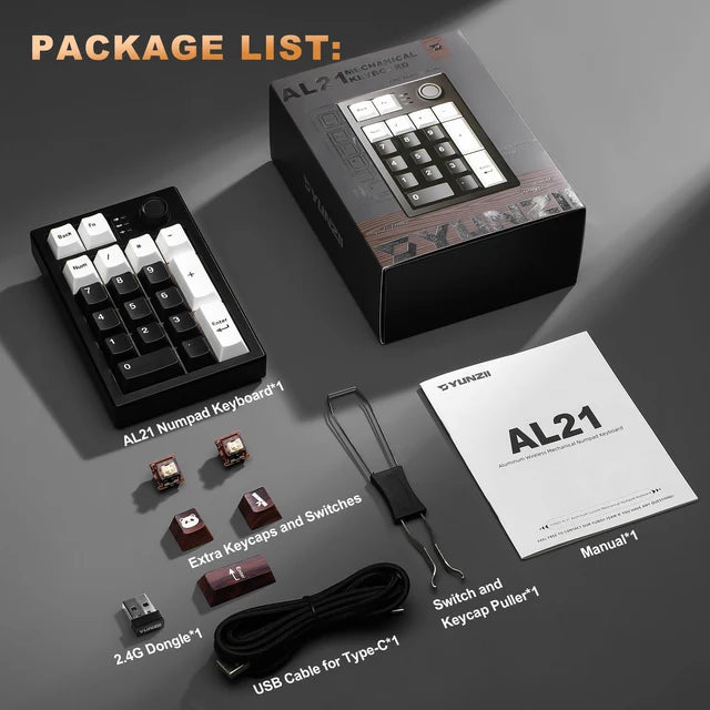 YUNZII AL21 Wireless Aluminum Mechanical Numpad Keyboard with Knob
