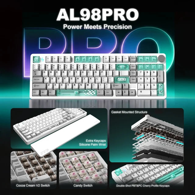 YUNZII AL98 PRO Dual-8K Wireless Aluminum Mechanical Keyboard with Wrist Rest