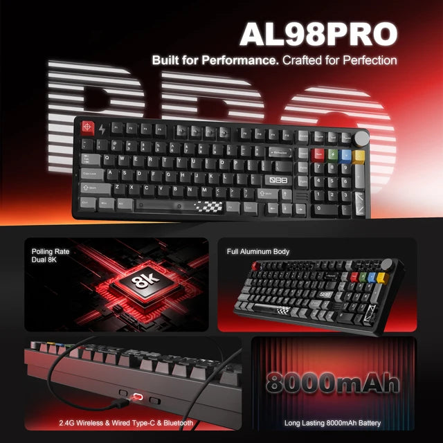 YUNZII AL98 PRO Dual-8K Wireless Aluminum Mechanical Keyboard with Wrist Rest