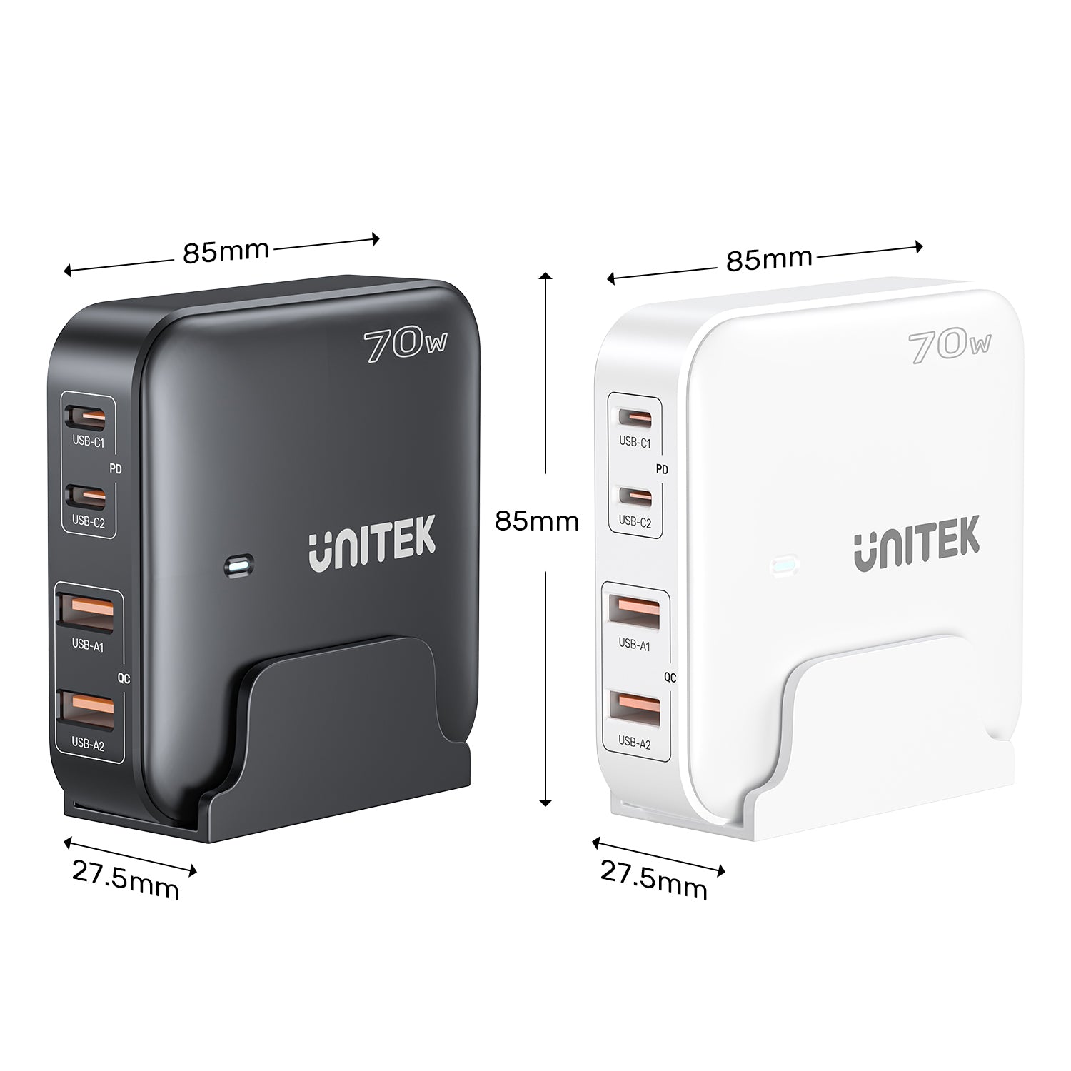 Unitek 70w Desktop GaN Charging Station Supports USB-C*2 PD3.0 (70W) + USB-A*2 QC3.0 (30W), 1.5M AC Power Cord