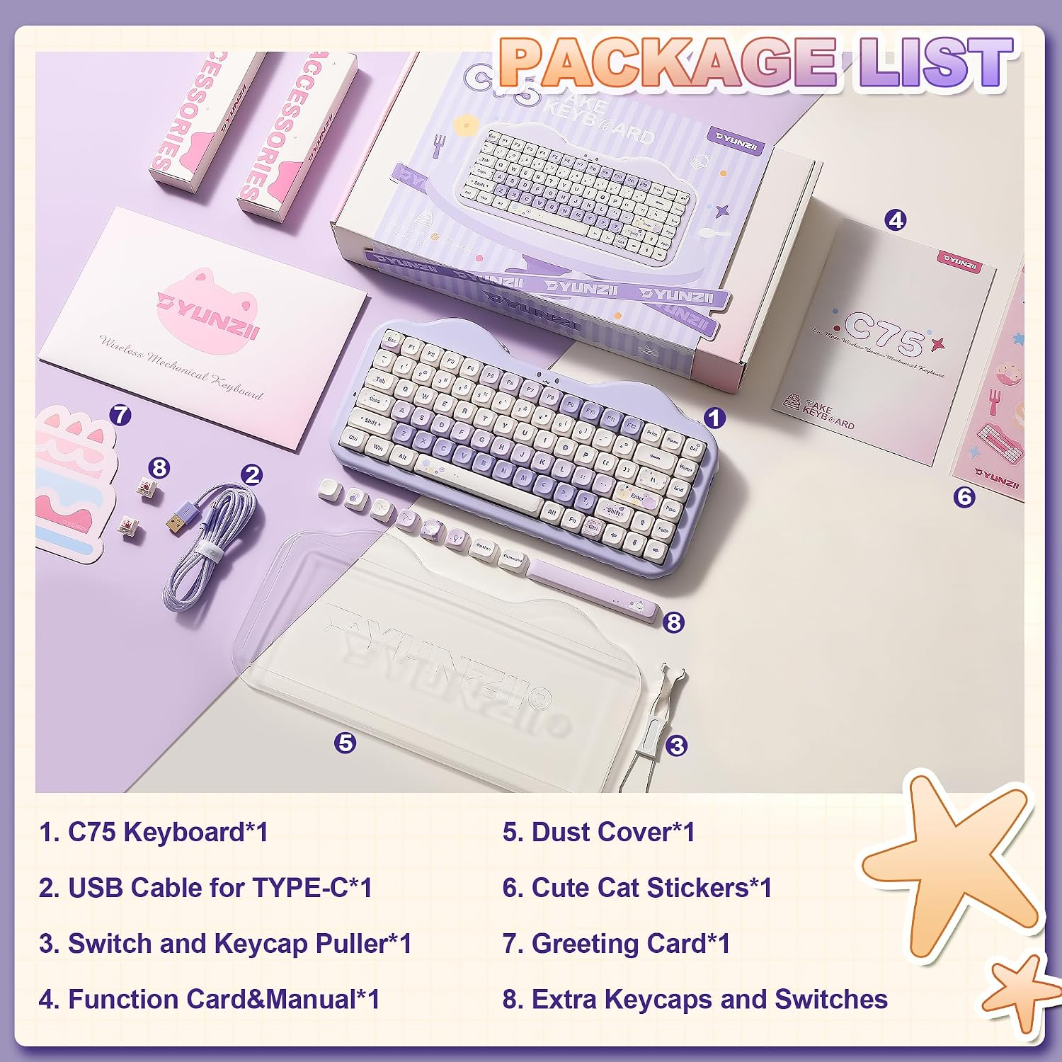 YUNZII C75 Cake Meow Hot-Swap Wireless Mechanical Keyboard