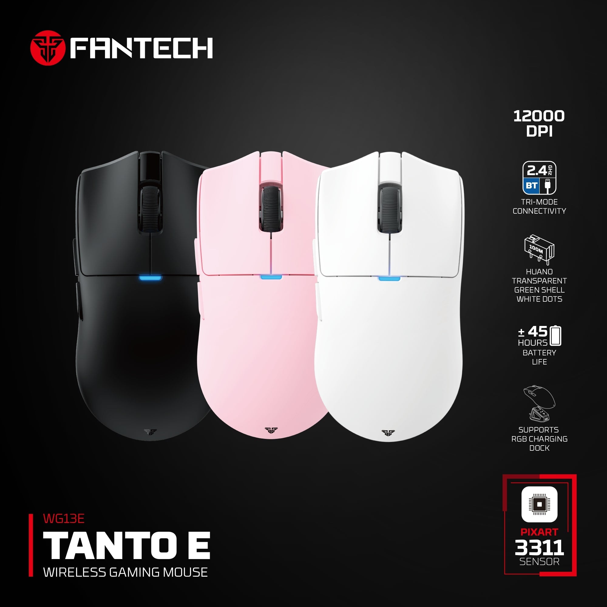 Fantech TANTO E/S Tri-Mode Wireless Gaming Mouse with RGB Charging Dock