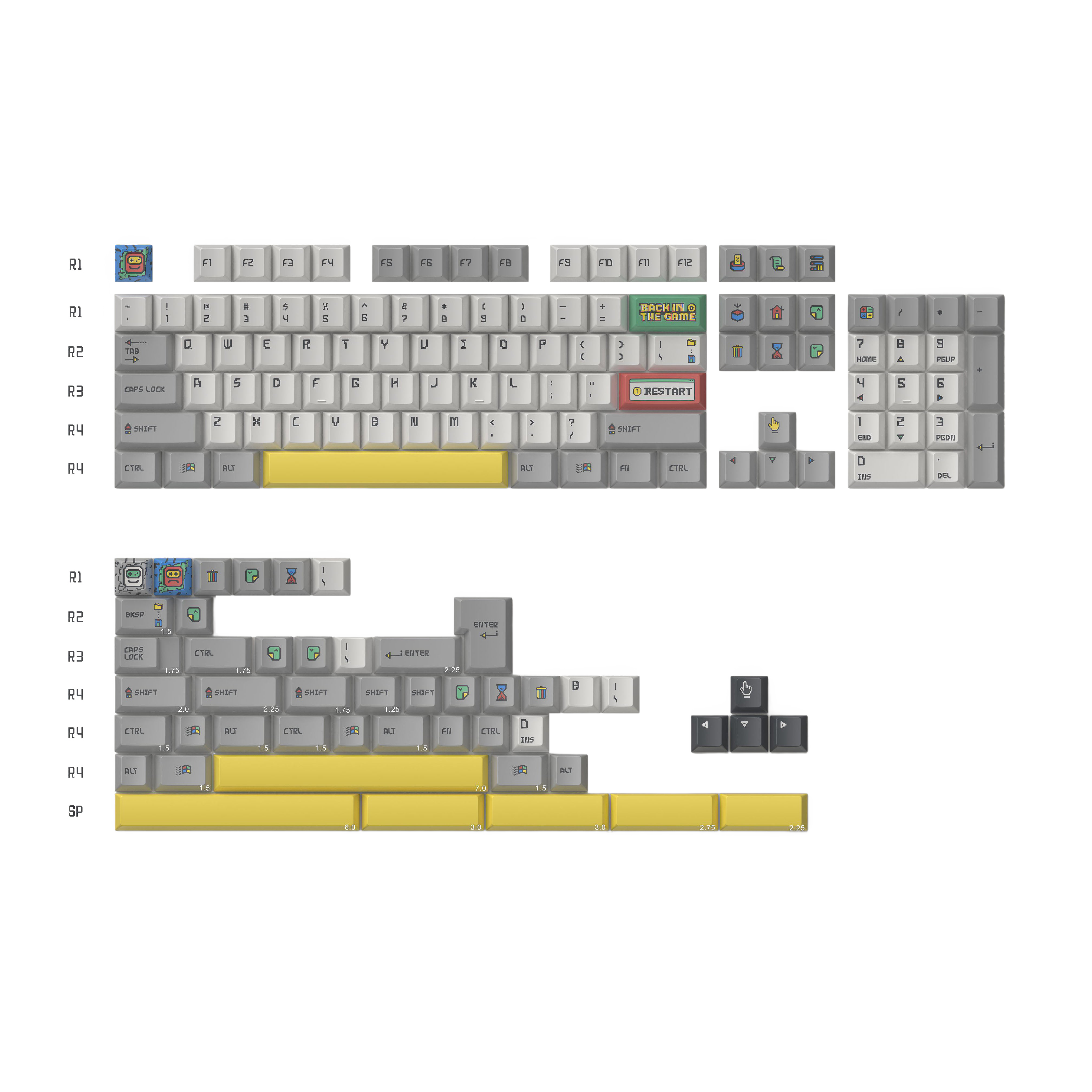 Keytok Cherry Back in Game - Light Grey (Retro Version) Dye-Sub PBT Keycaps 152pcs / Set