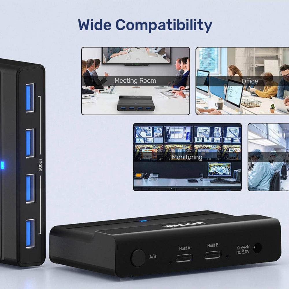 Unitek 2-in-4-out USB 3.0 KVM Switch Selector, 2 Computers Share 4 USB 3.0 Ports