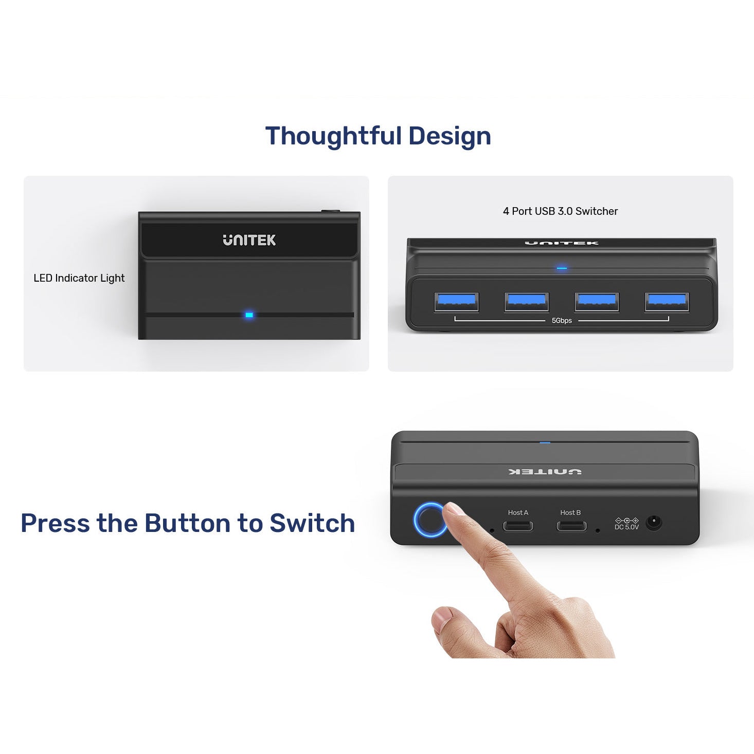 Unitek 2-in-4-out USB 3.0 KVM Switch Selector, 2 Computers Share 4 USB 3.0 Ports