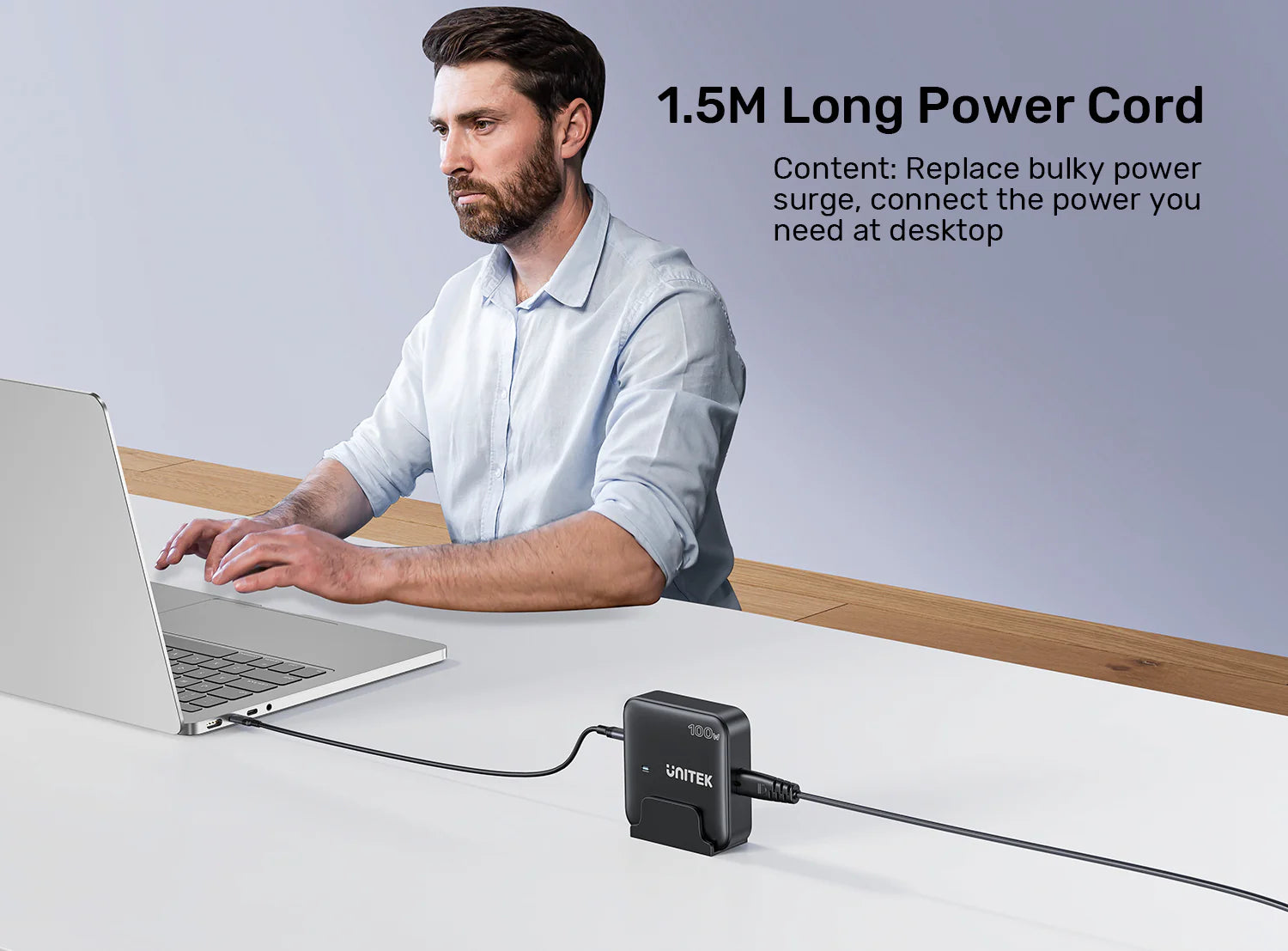 Unitek 100W Desktop GaN Charging Station, Supports USB-C*2 PD3.0 (100W) + USB-A*2 QC3.0 (22.5W), 1.5M AC Power Cord