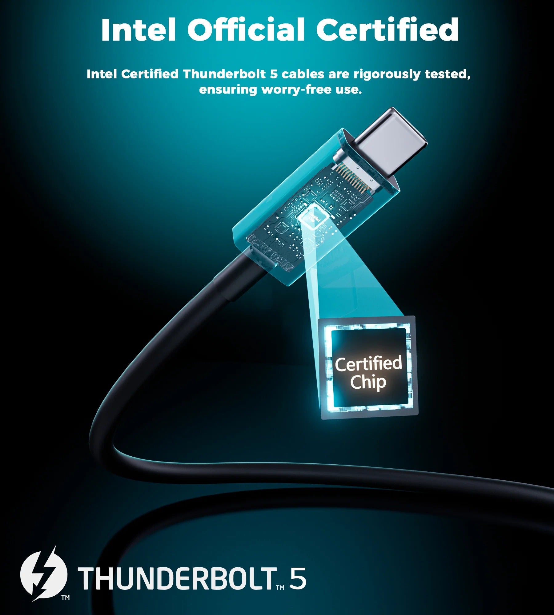 Choetech HyperLink Thunderbolt 5 240W USB-C to C Fast Charging Intel Certified Cable - 120Gbps 8K@60Hz, 1m