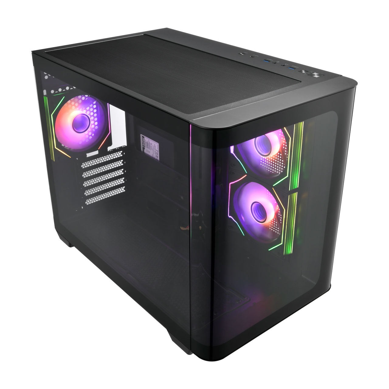 FSP S380 Micro ATX Case Tempered glass 3D Curved Side Panel with 3 ARGB fans, NO PSU
