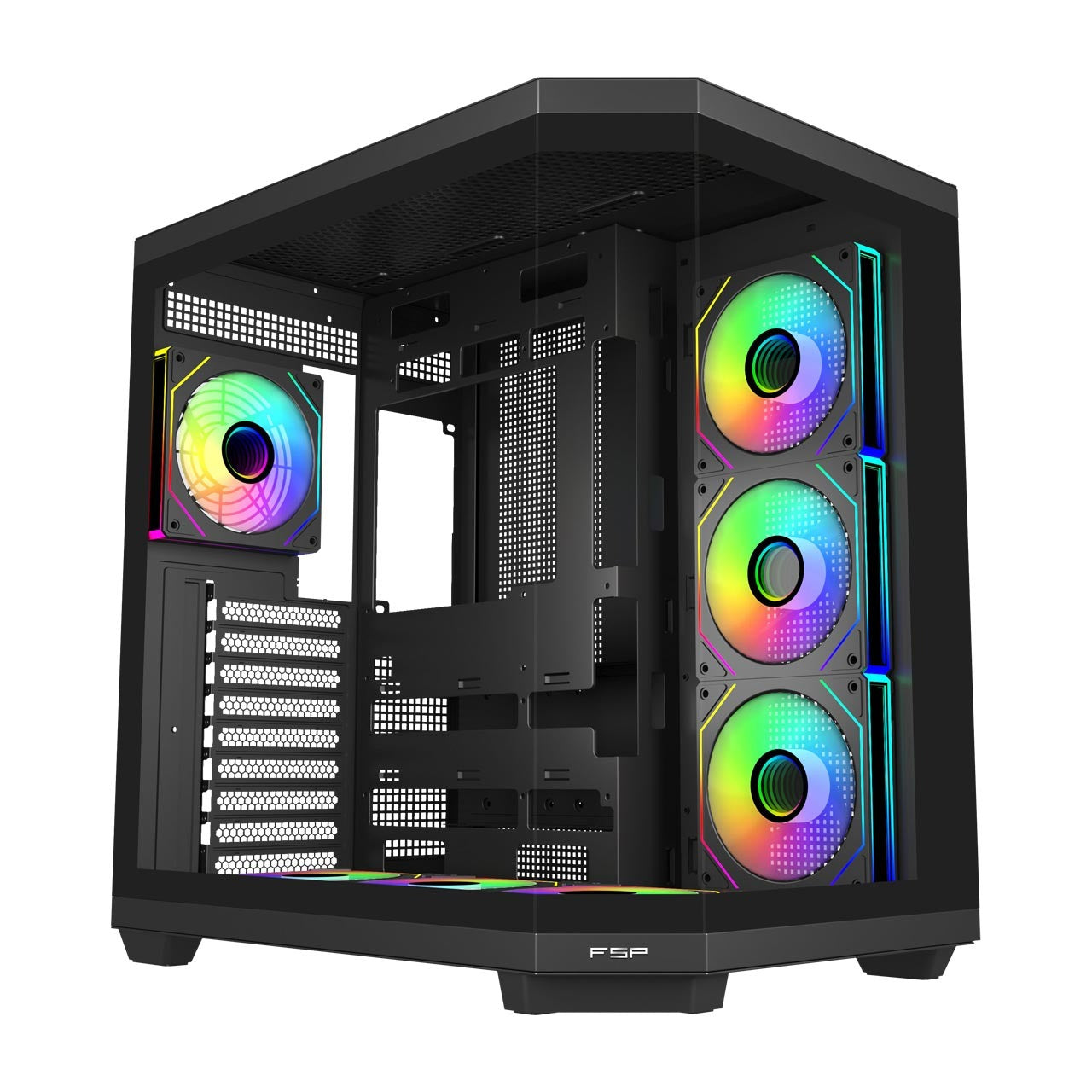 FSP U580 ATX Mid Tower Tempered Glass PC Gaming Case with 7x 120mm ARGB Fans