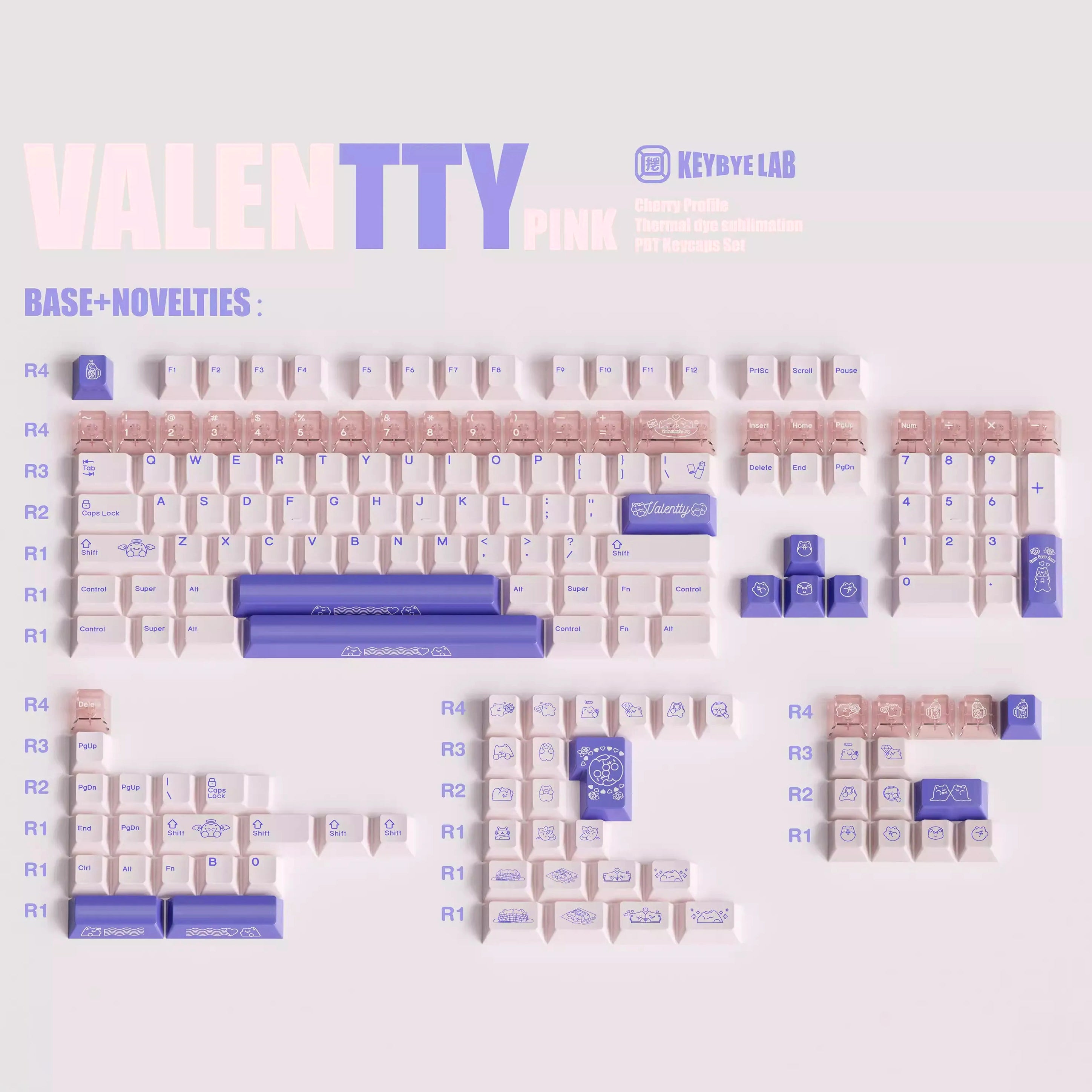 KeyByeLab Valentty Pink Cherry Profile PBT+PC Keycap Set with Transparent Keycap