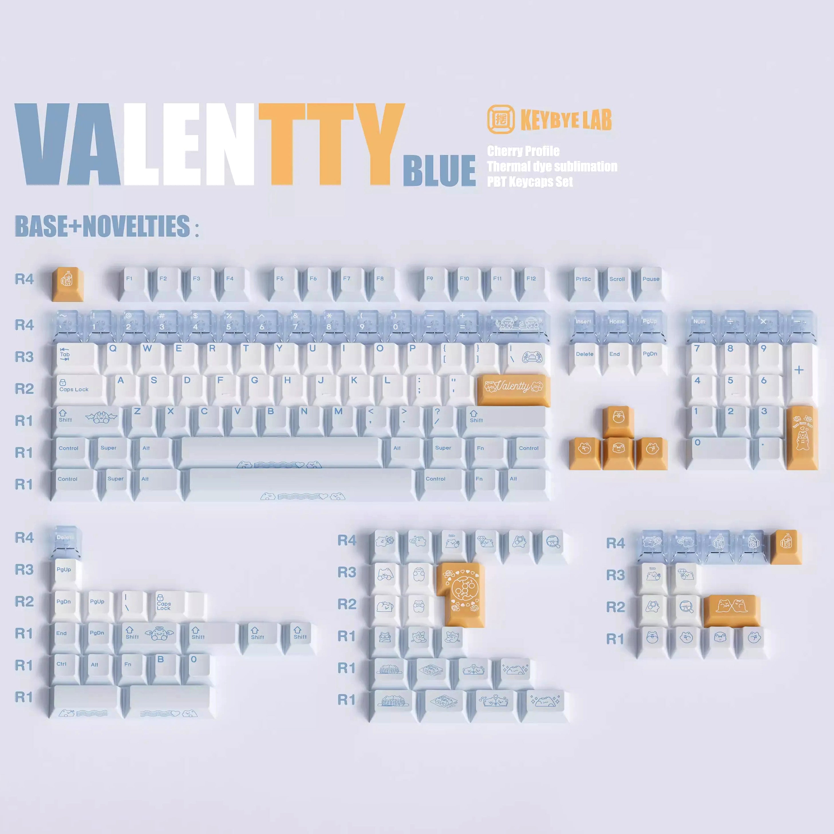 KeyByeLab Valentty Blue Cherry Profile PBT+PC Keycap Set with Transparent Keycap