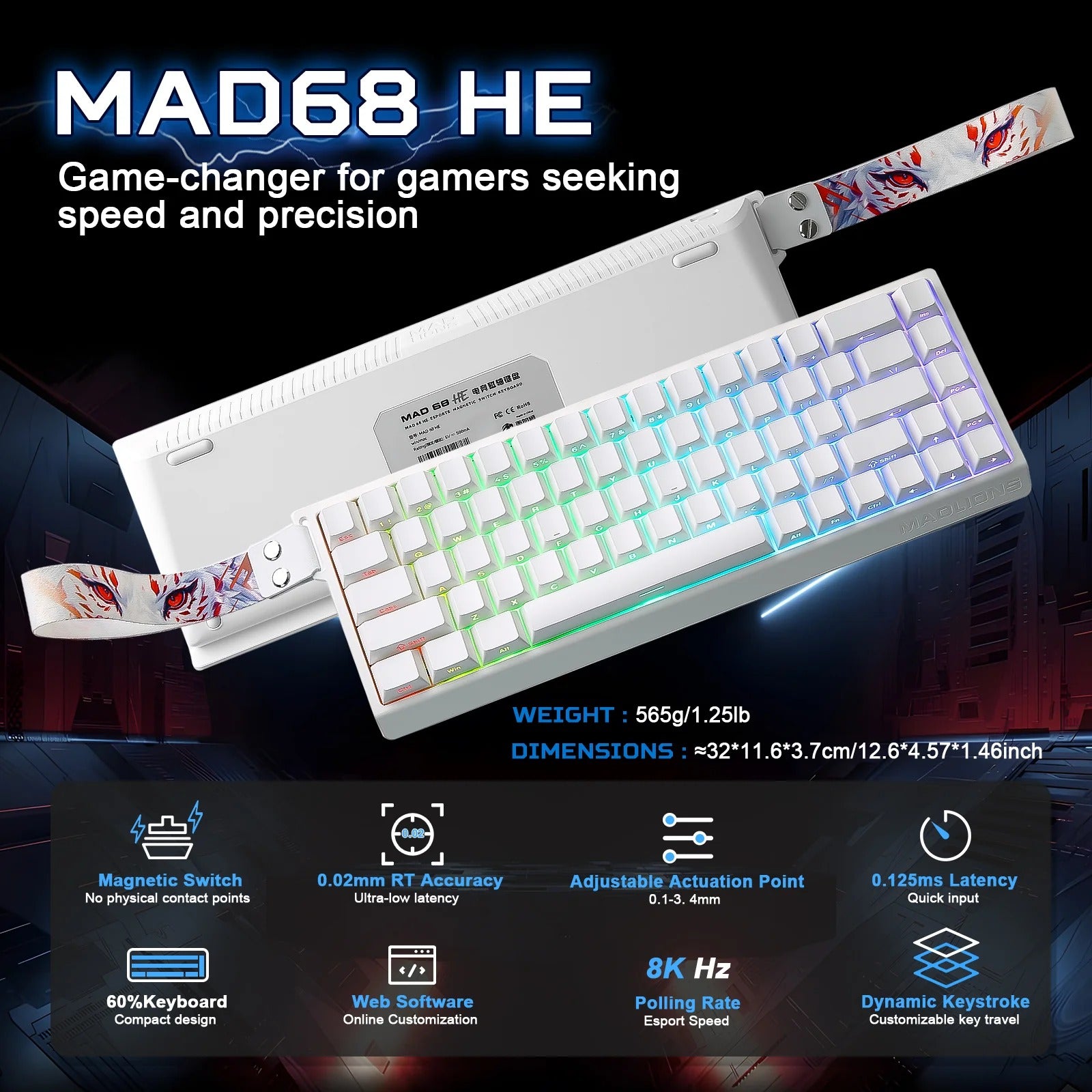 YUNZII x MADLIONS MAD68 HE Rapid Trigger Wired 8K Magnetic Gaming Keyboard