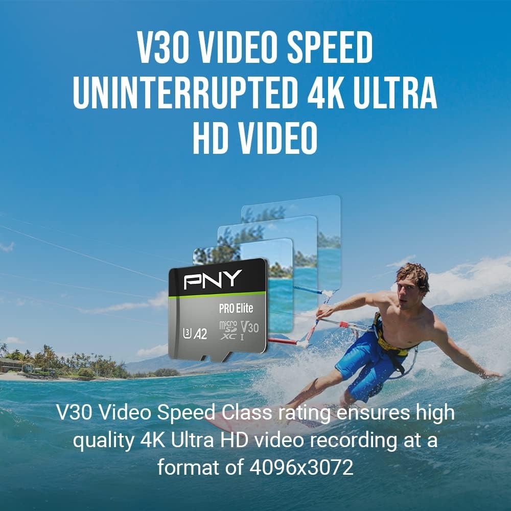 PNY 512GB PRO Elite U3 V30 A2 MicroSDXC Memory Card Up to 100MB/s Read w/Adapter
