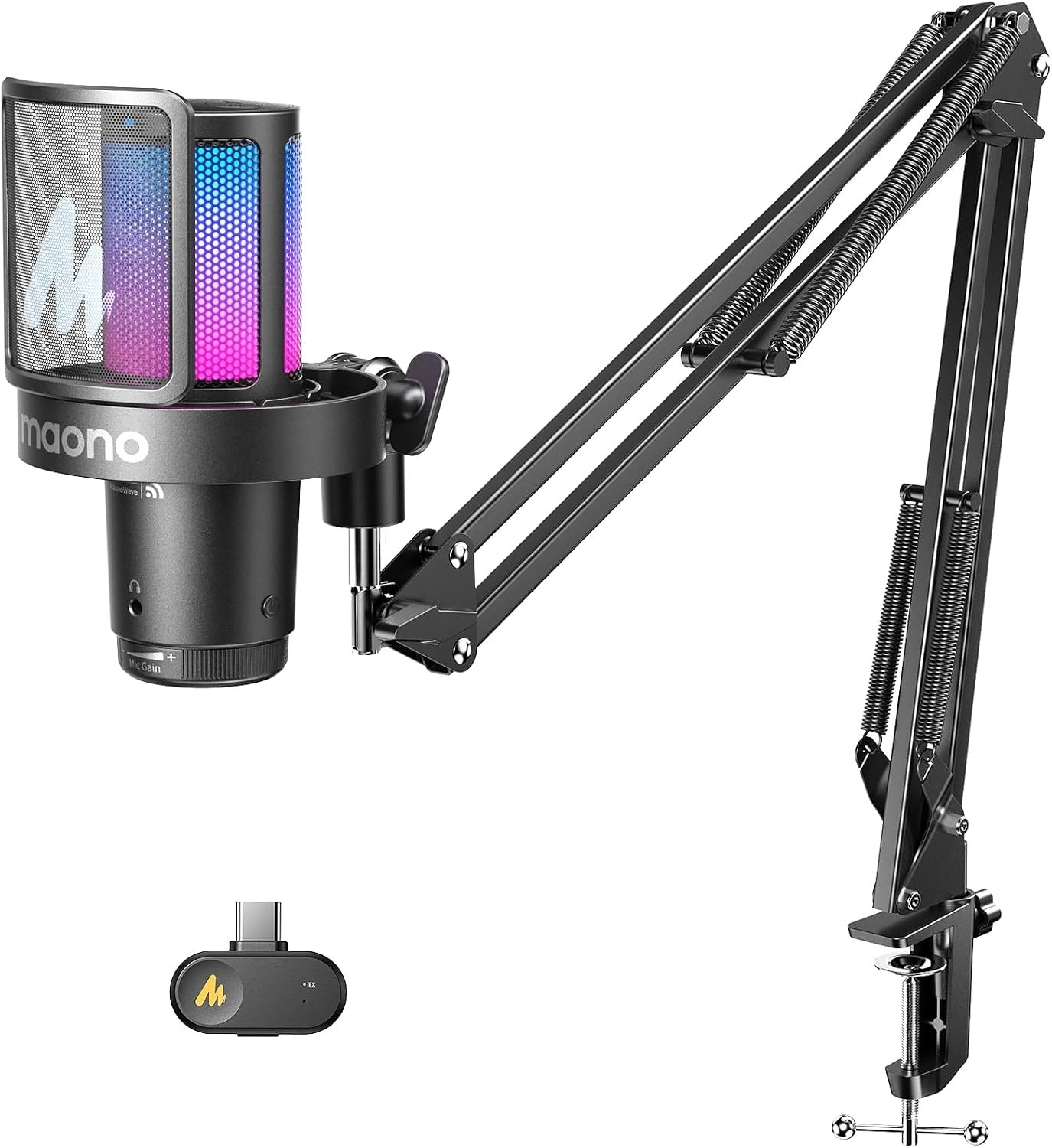 MAONO DGM20WS Wireless RGB Gaming Microphone with Book Arm