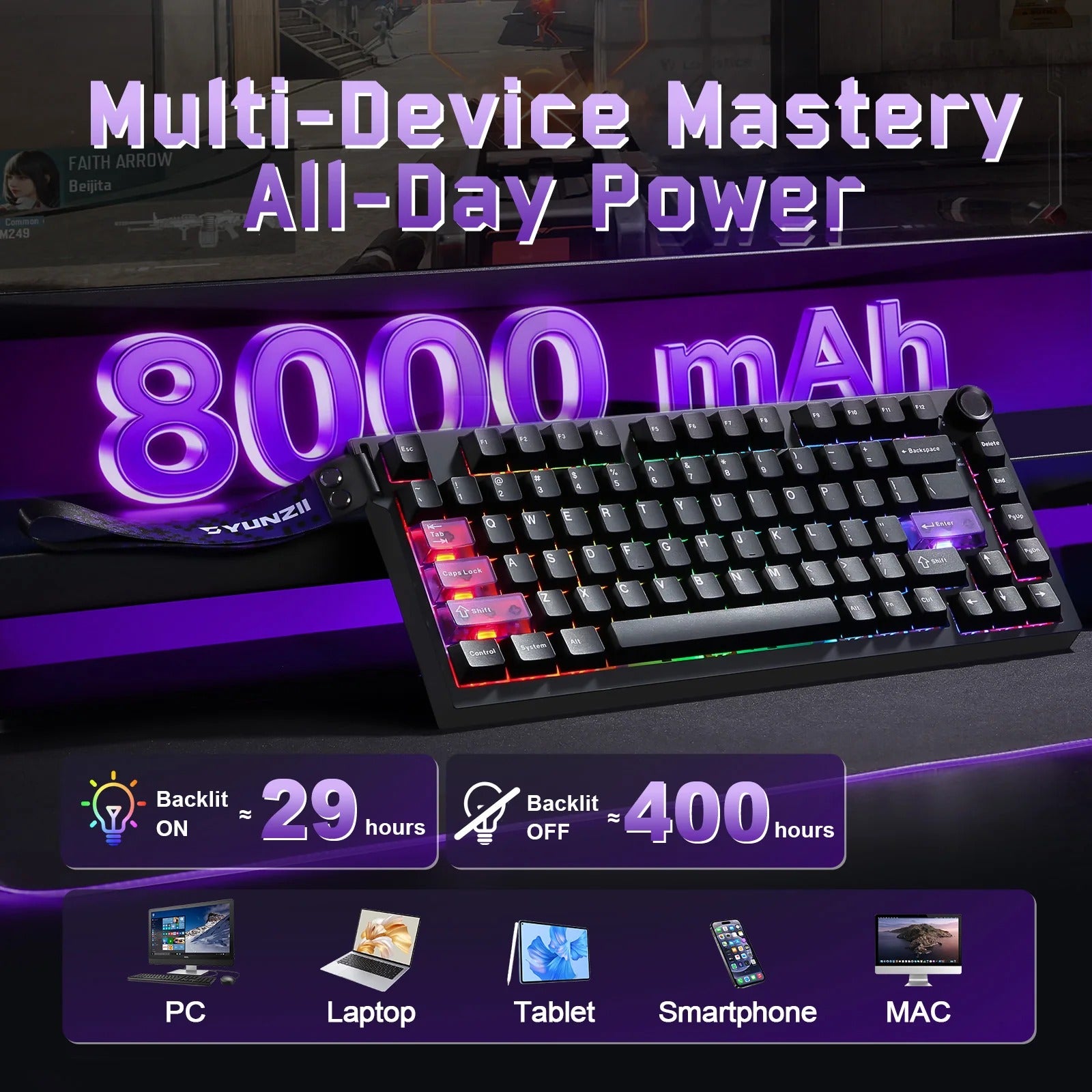 YUNZII RT75 PRO Dual-8K Rapid Trigger Wireless Gaming Magnetic Keyboard