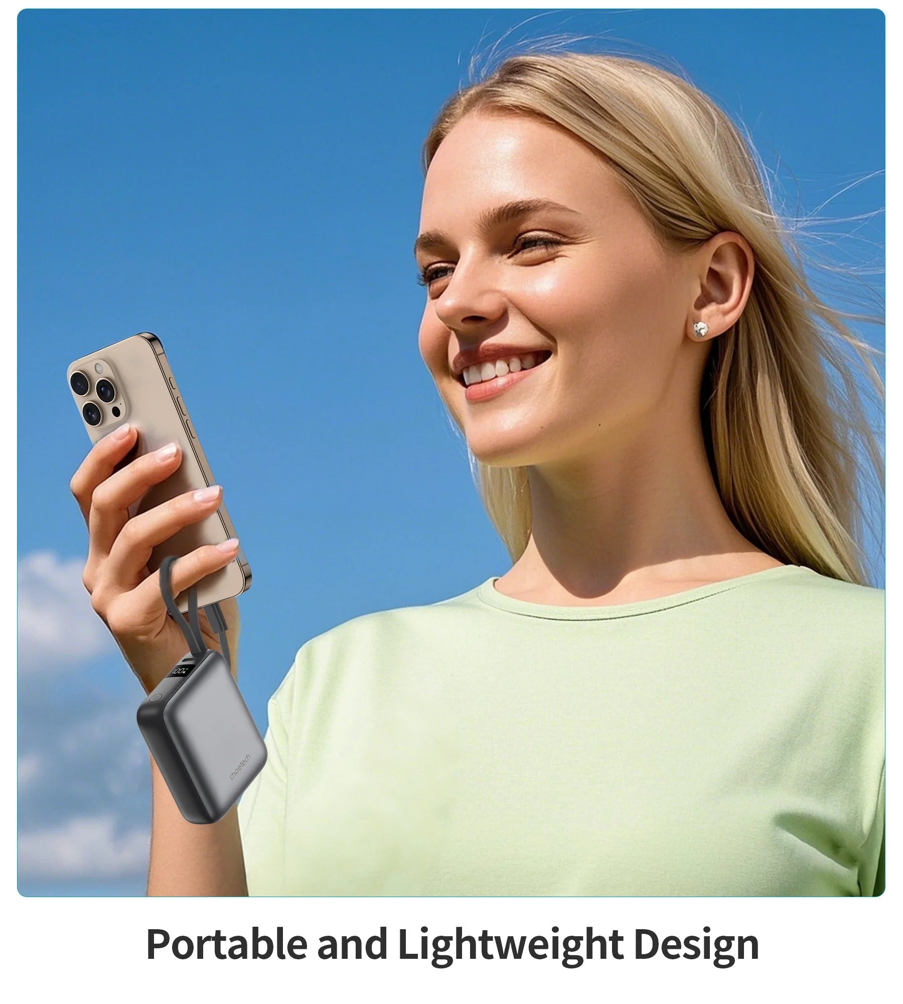 Choetech PowerLeap 10000mAh 35W Built-in USB-C Cable Mini Power Bank