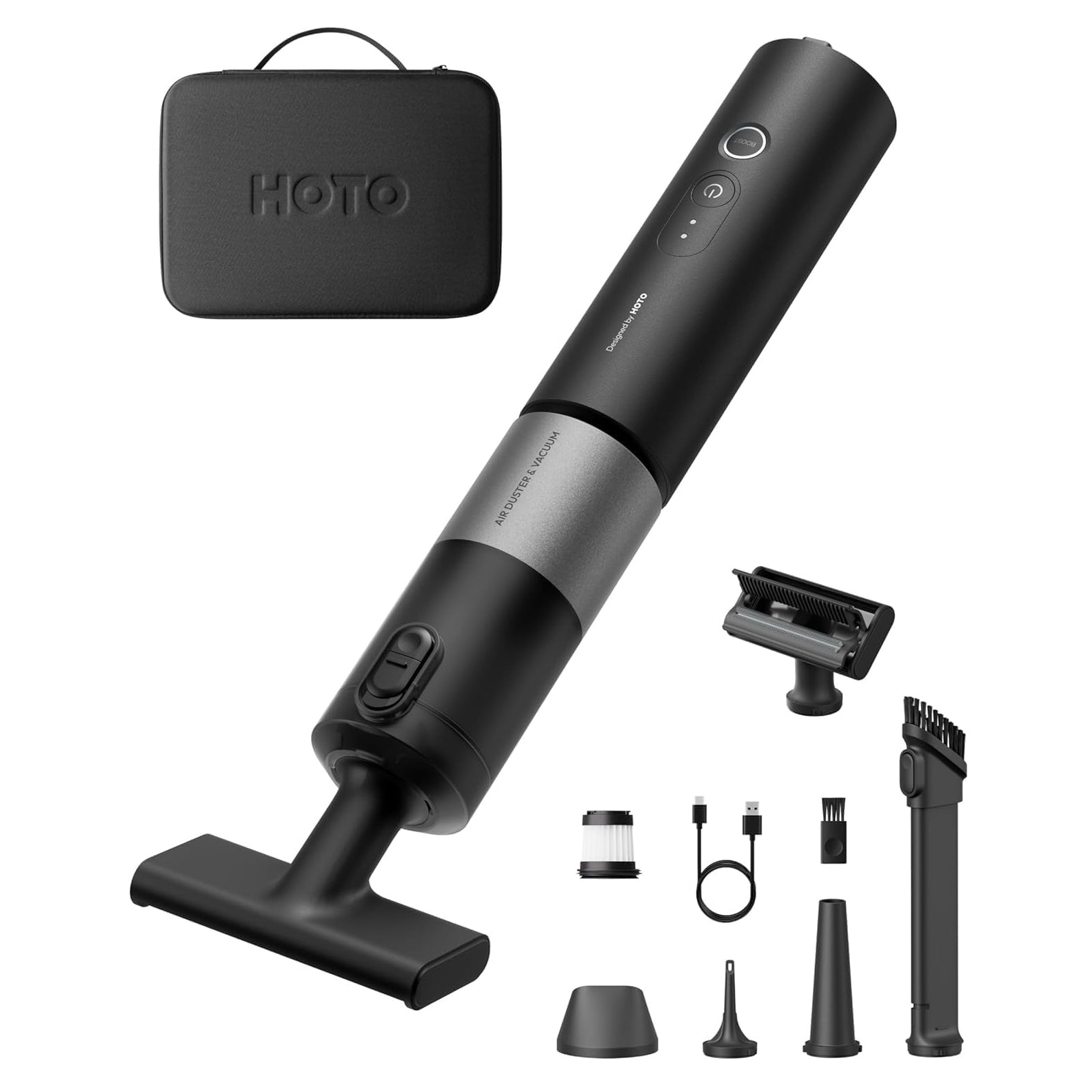 HOTO AutoCare Plus Air Duster & Vacuum with 5 Accessory Kit, Case, Replace filter