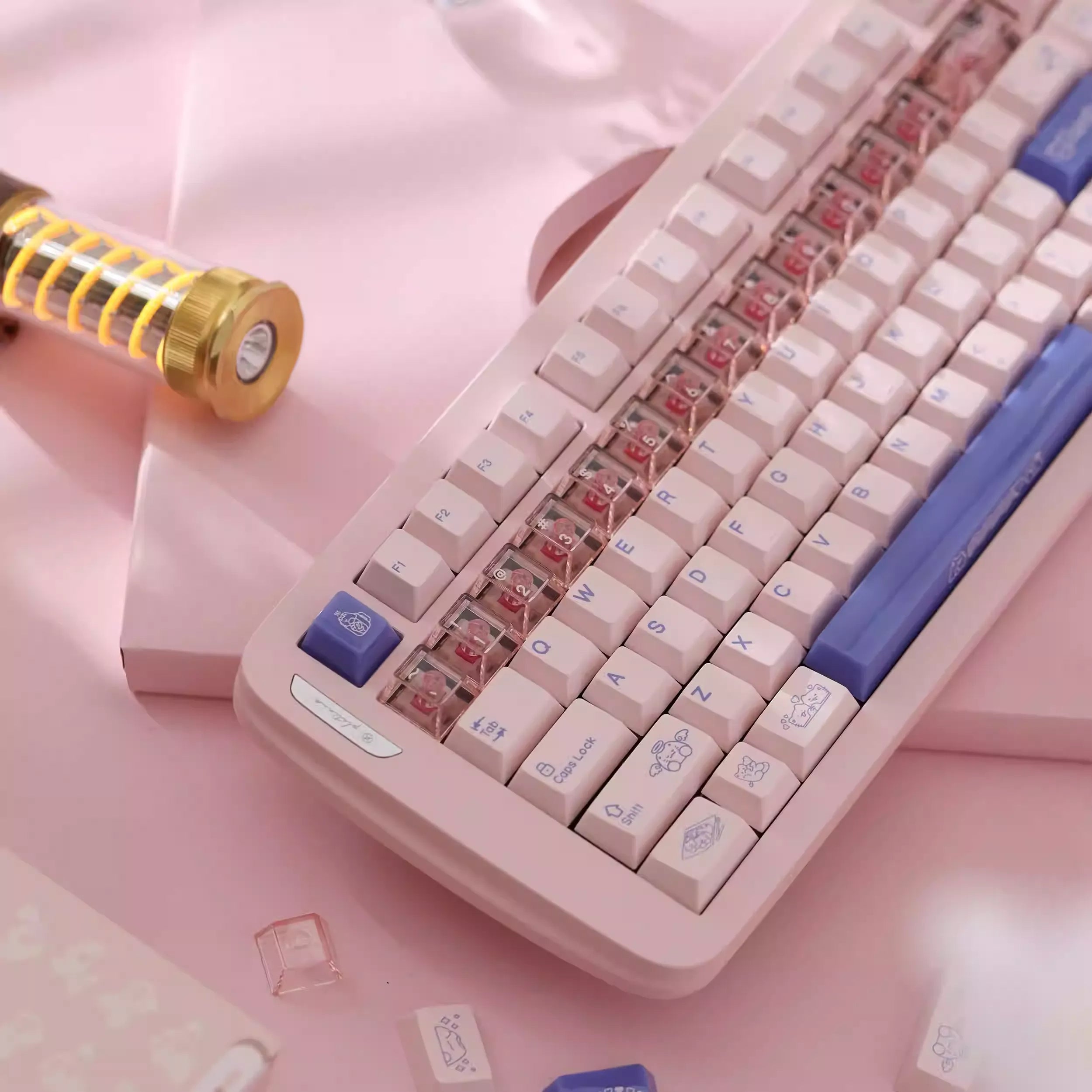 KeyByeLab Valentty Pink Cherry Profile PBT+PC Keycap Set with Transparent Keycap