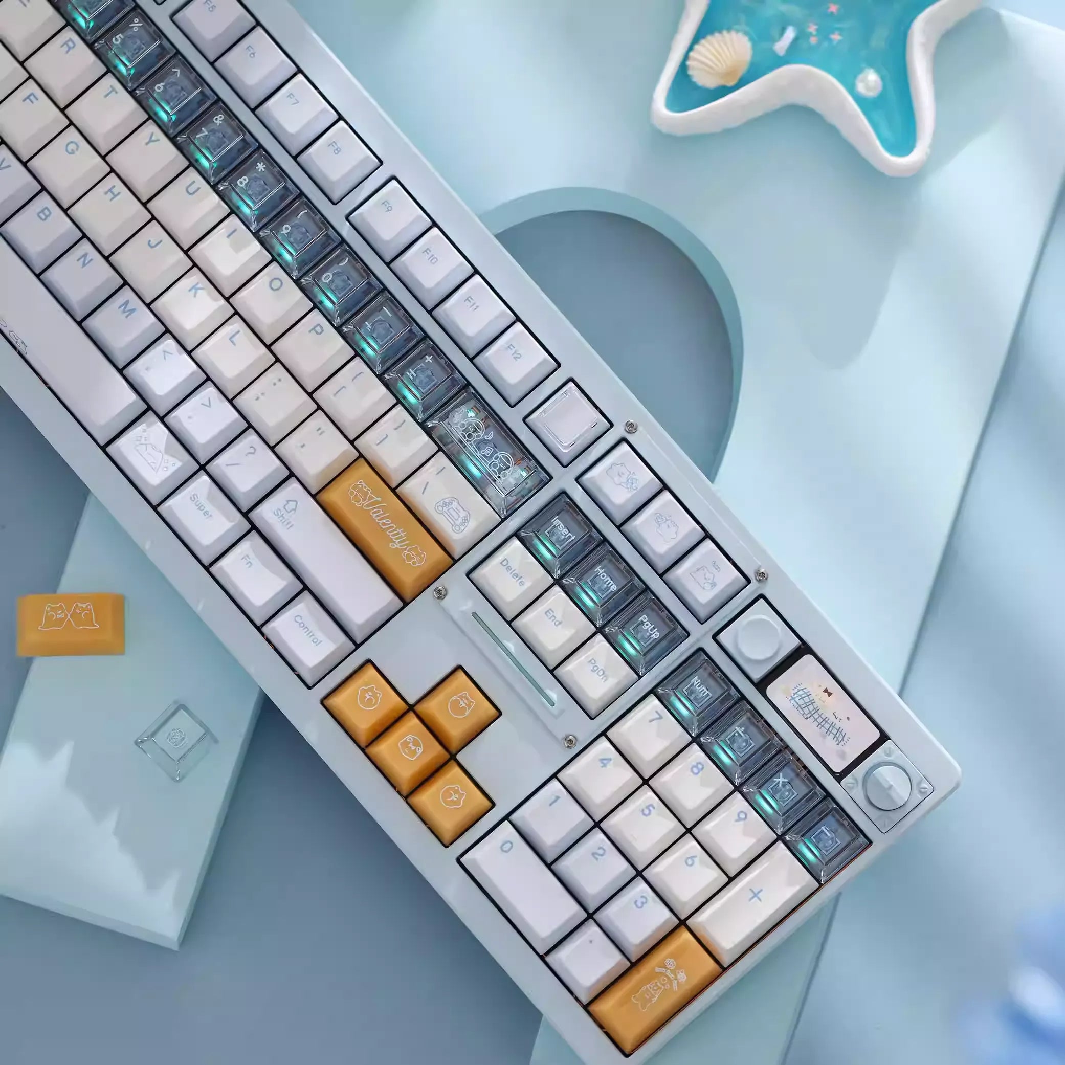 KeyByeLab Valentty Blue Cherry Profile PBT+PC Keycap Set with Transparent Keycap