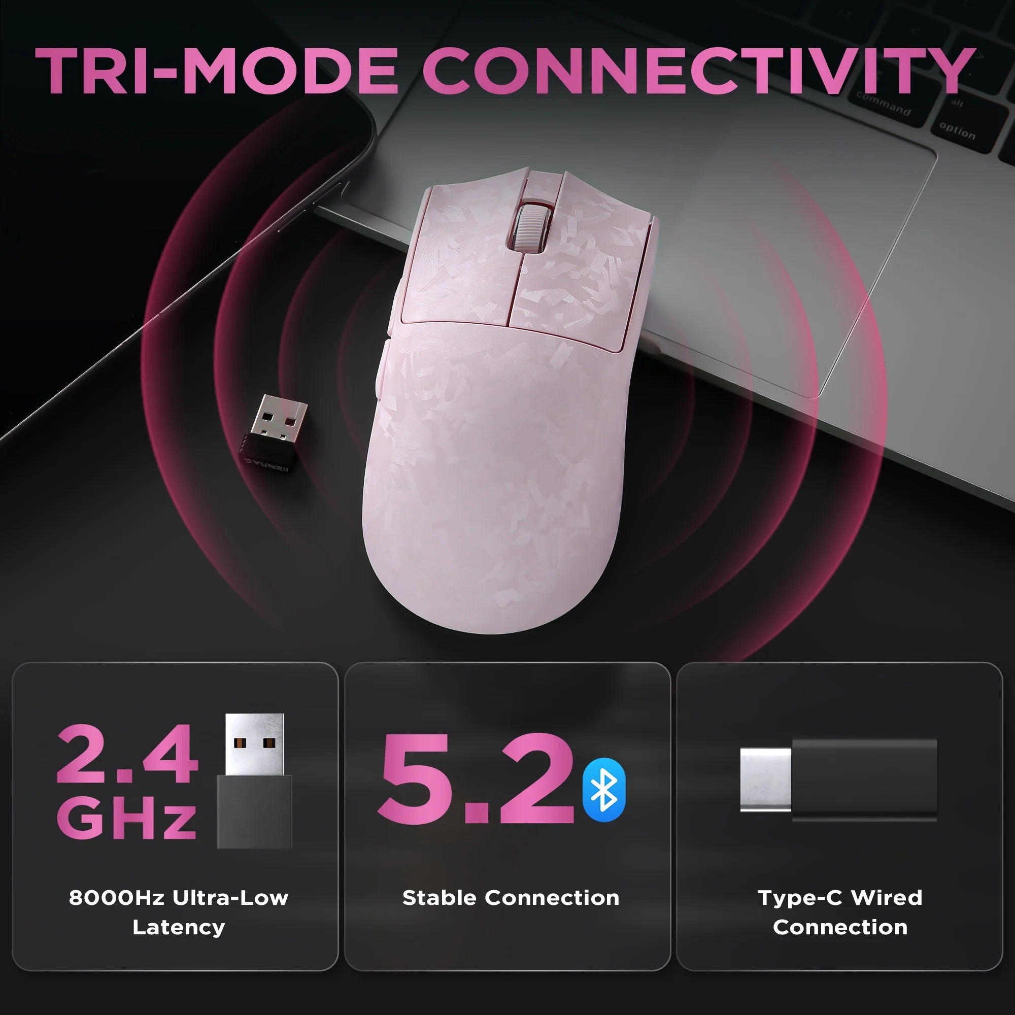 YUNZII M2 Dual 8K Tri-Mode Wireless Carbon Fiber Gaming Mouse