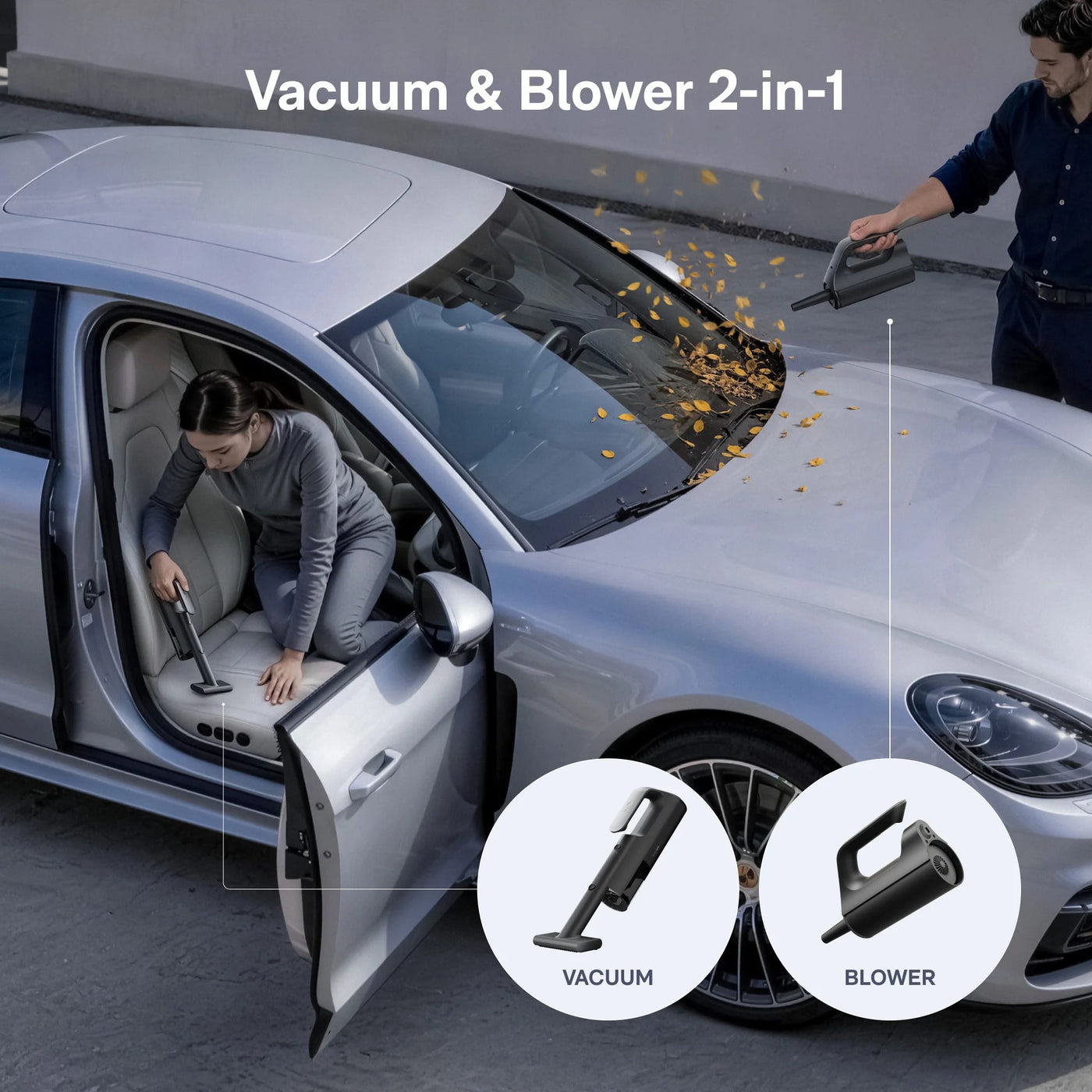 HOTO BlowVac used as both a car vacuum and blower