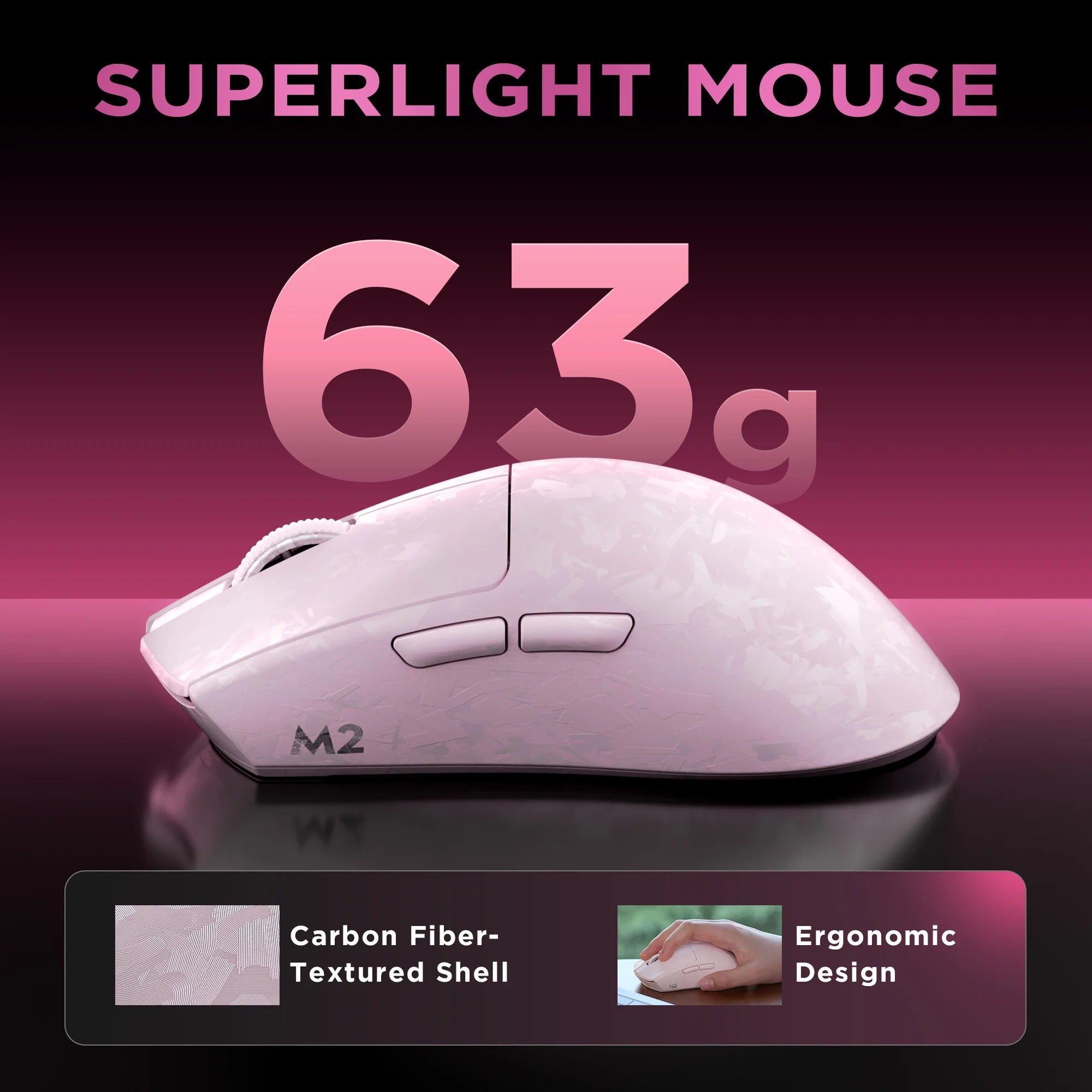 YUNZII M2 Dual 8K Tri-Mode Wireless Carbon Fiber Gaming Mouse