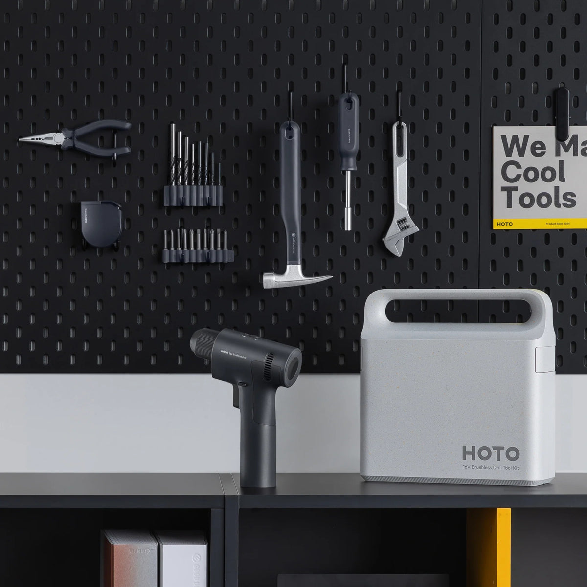 HOTO 25PCS Household Tool Kit with 16V Brushless Power Drill