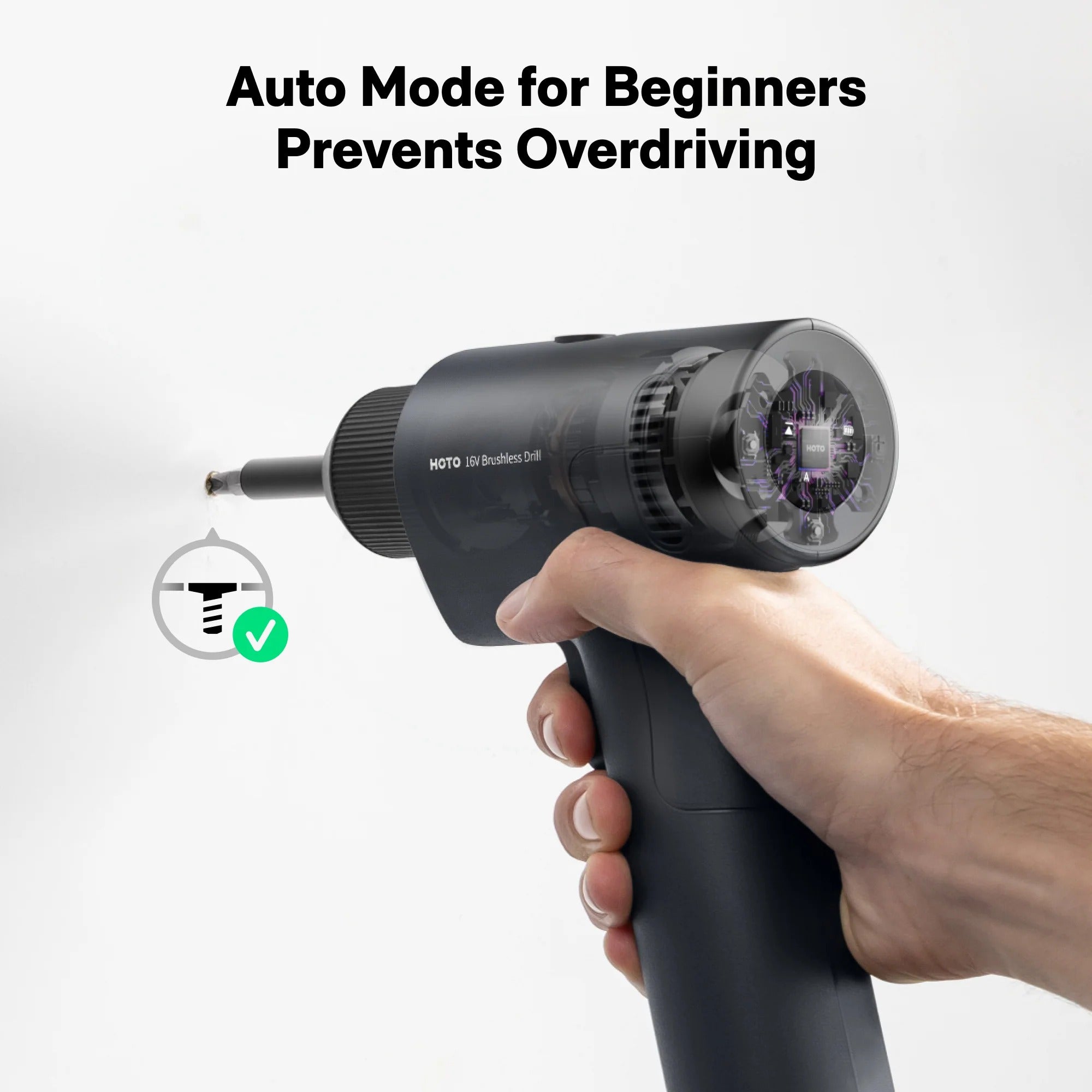 HOTO 16V Brushless Drill  LED Display Screen, 32 Precision Gears