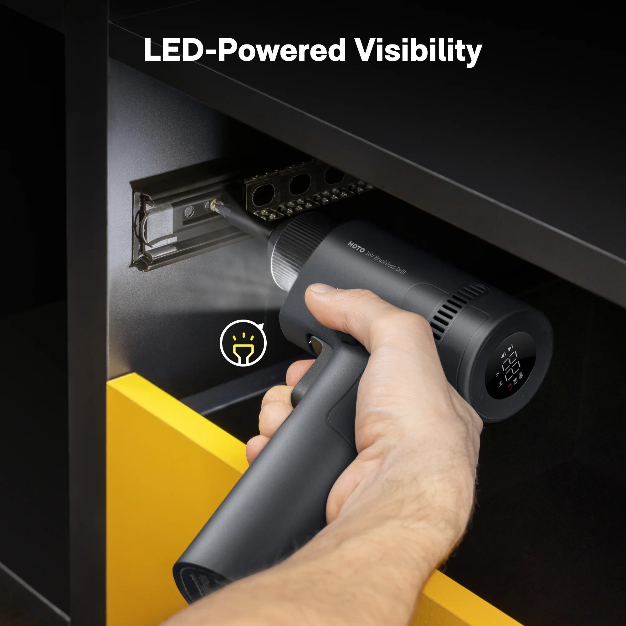 HOTO 16V Brushless Drill  LED Display Screen, 32 Precision Gears