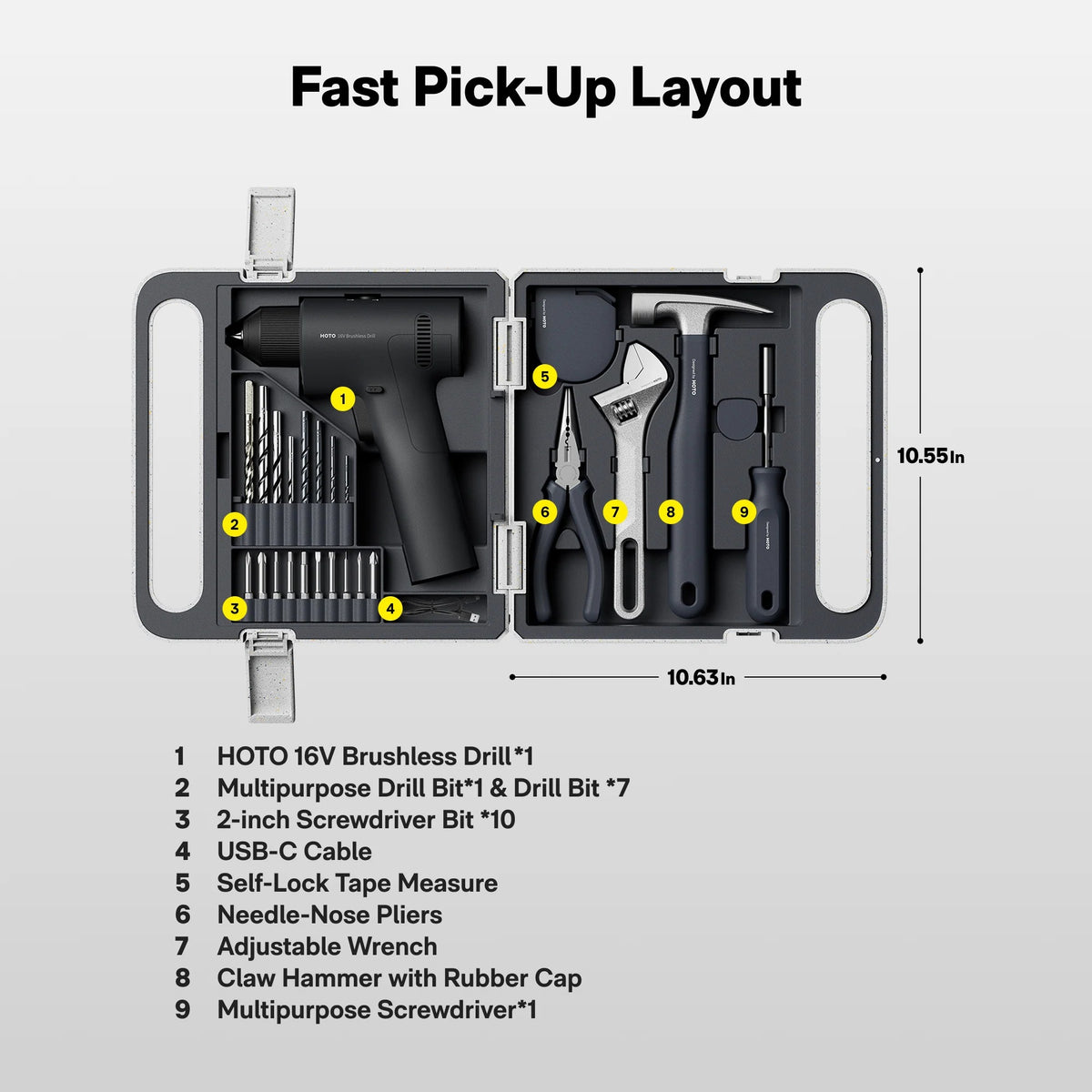 HOTO 25PCS Household Tool Kit with 16V Brushless Power Drill